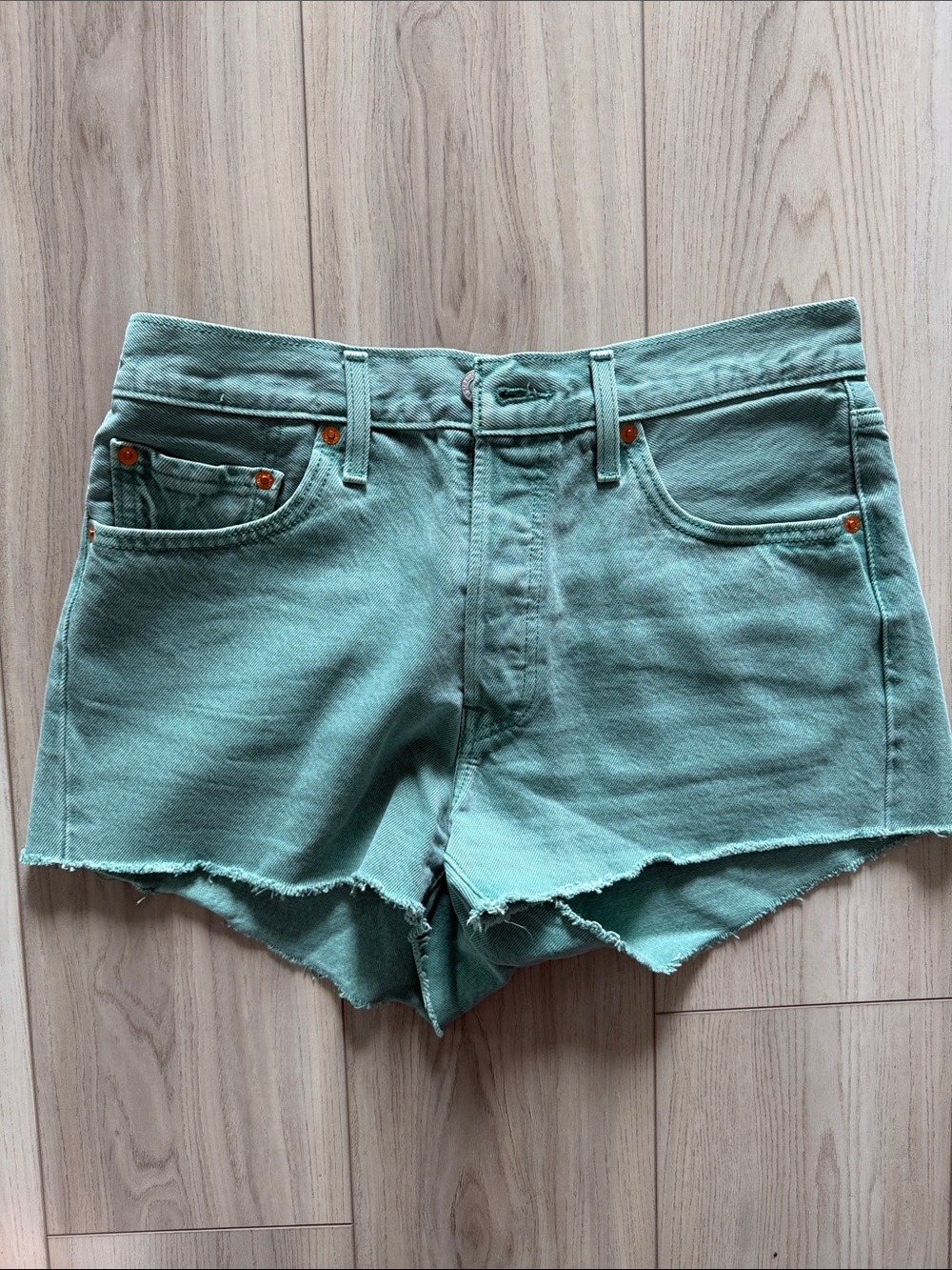Levi's Washed Teal Cutoff Denim Shorts